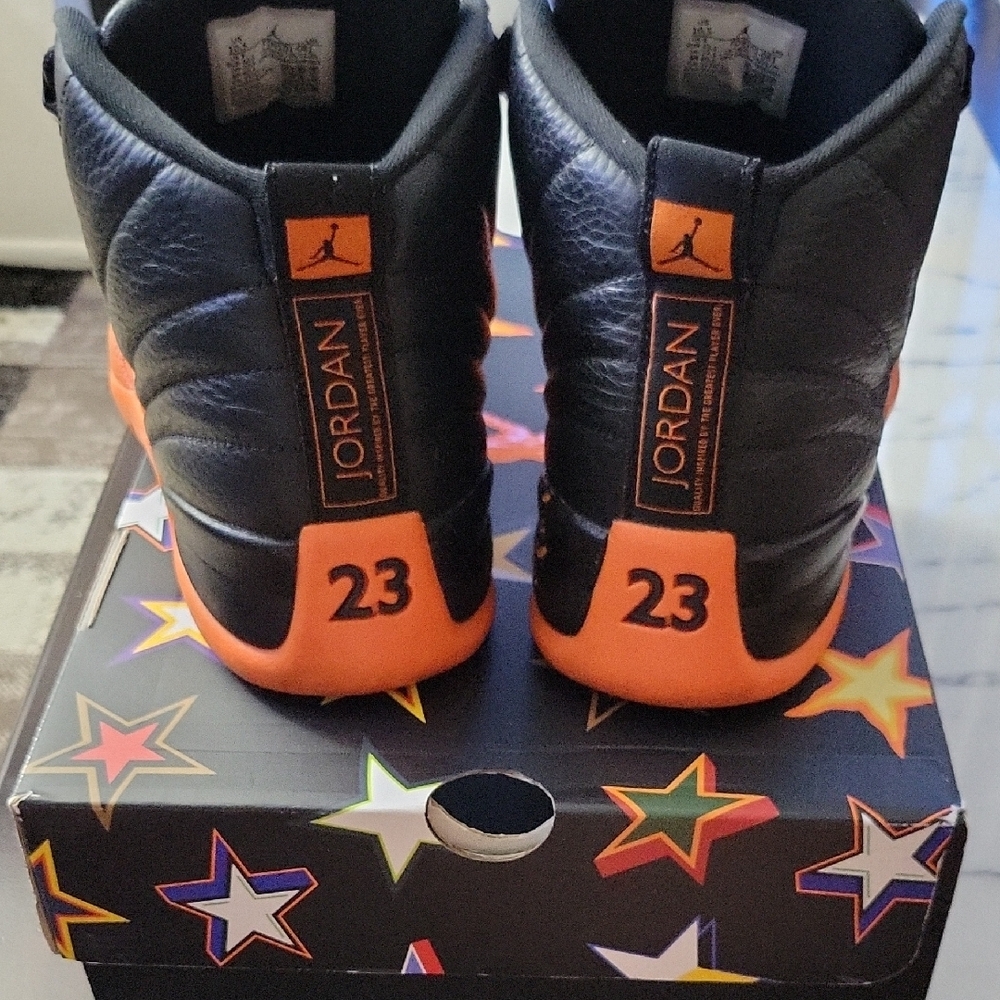Air Jordan 12 Retro Black and Orange Sneakers - Picture 4 of 7